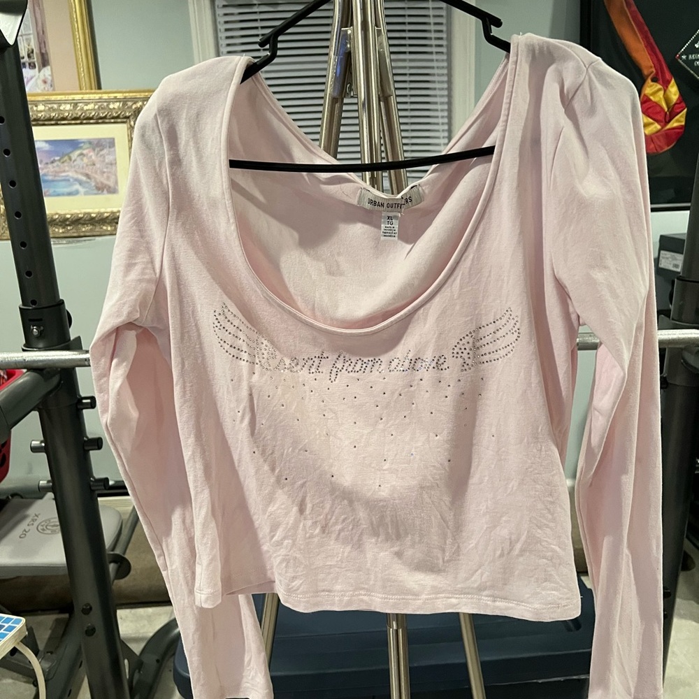 Light pink long sleeve crop size XL bedazzled “sent from above” T-shirt
